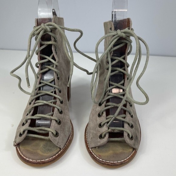 Jeffrey Campbell Cors Peep Toe Lace Up Suede Chunky Stacked Heel Boot Sandals 6 - Picture 7 of 16